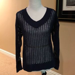 Dark navy knit v-neck sweater. Great w/tank under